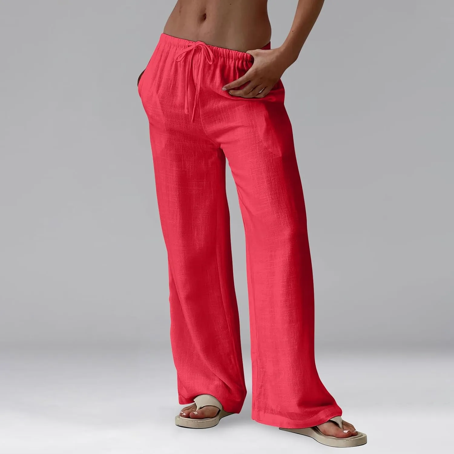 Women's Wide Leg Linen Pants High Waisted Palazzo Pants Casual Summer Trousers Pants Loose Lounge Pants with Pockets