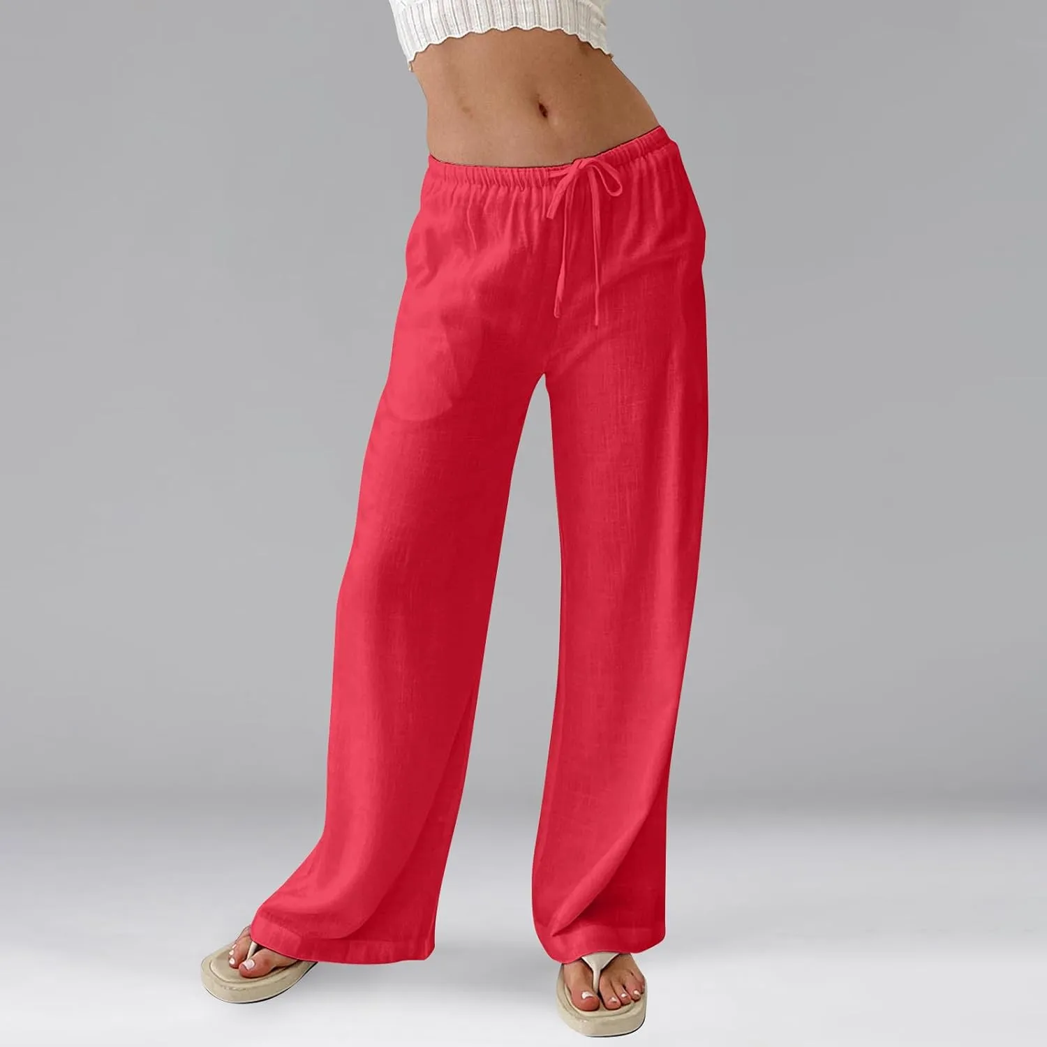 Women's Wide Leg Linen Pants High Waisted Palazzo Pants Casual Summer Trousers Pants Loose Lounge Pants with Pockets