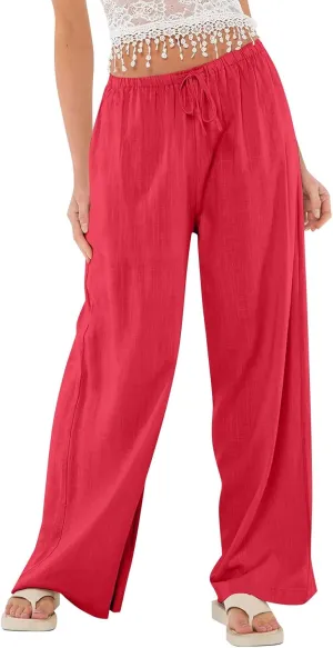 Women's Wide Leg Linen Pants High Waisted Palazzo Pants Casual Summer Trousers Pants Loose Lounge Pants with Pockets