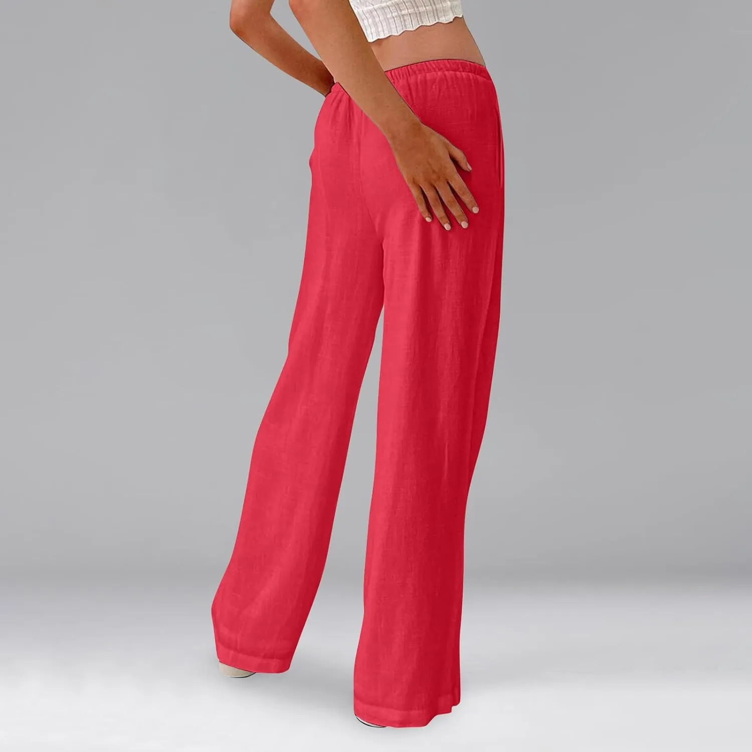 Women's Wide Leg Linen Pants High Waisted Palazzo Pants Casual Summer Trousers Pants Loose Lounge Pants with Pockets