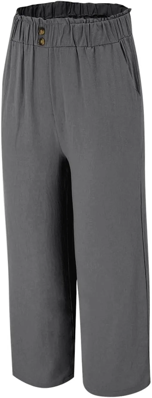 Women's Wide Leg Pants with Pockets Cotton Linen 7/10 Pants Leisure Pants Trendy Lounge Pant with Pockets Women's