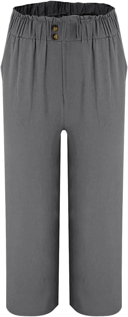 Women's Wide Leg Pants with Pockets Cotton Linen 7/10 Pants Leisure Pants Trendy Lounge Pant with Pockets Women's