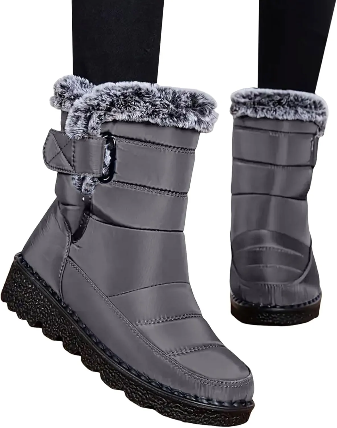 Womens Winter Snow Boots Men Couple Warm Fur Lined Booties Non Slip Waterproof Flat Hook Loop Snow Boots