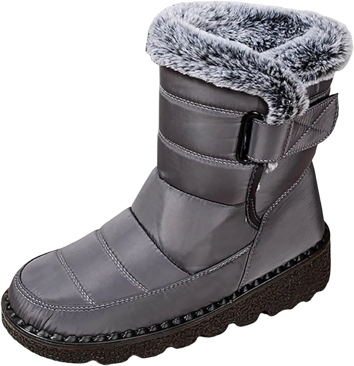 Womens Winter Snow Boots Men Couple Warm Fur Lined Booties Non Slip Waterproof Flat Hook Loop Snow Boots