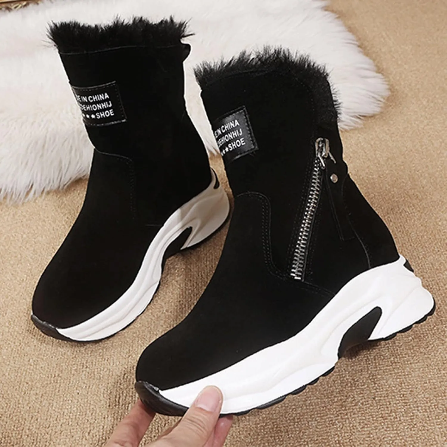 Women's Winter Snow Boots,Warm Faux Fur Lined Waterproof Ankle Booties, Ladies Comfortable Short Boots,Women's Hiking Climbing Shoes Side Zipper Anti-Slip Working Outdoor Boots