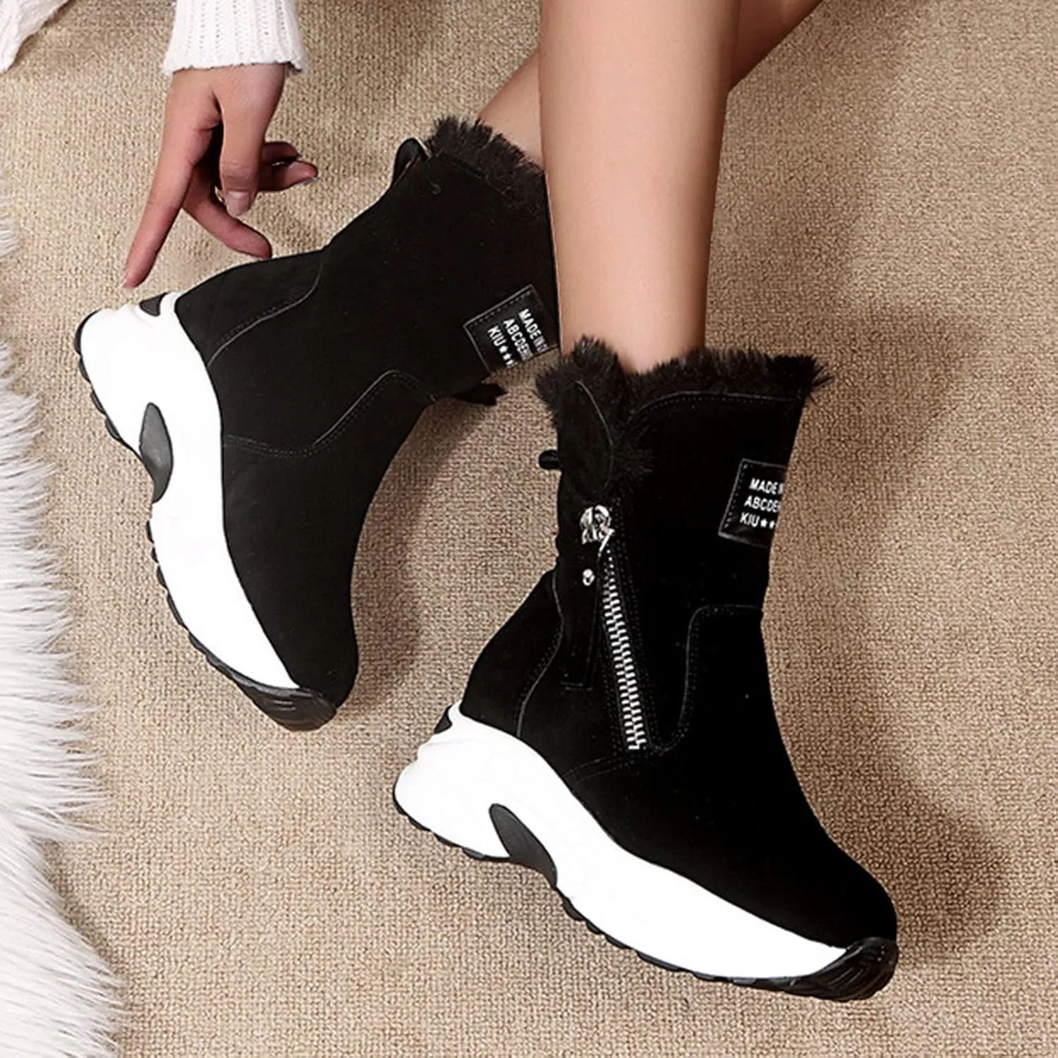 Women's Winter Snow Boots,Warm Faux Fur Lined Waterproof Ankle Booties, Ladies Comfortable Short Boots,Women's Hiking Climbing Shoes Side Zipper Anti-Slip Working Outdoor Boots