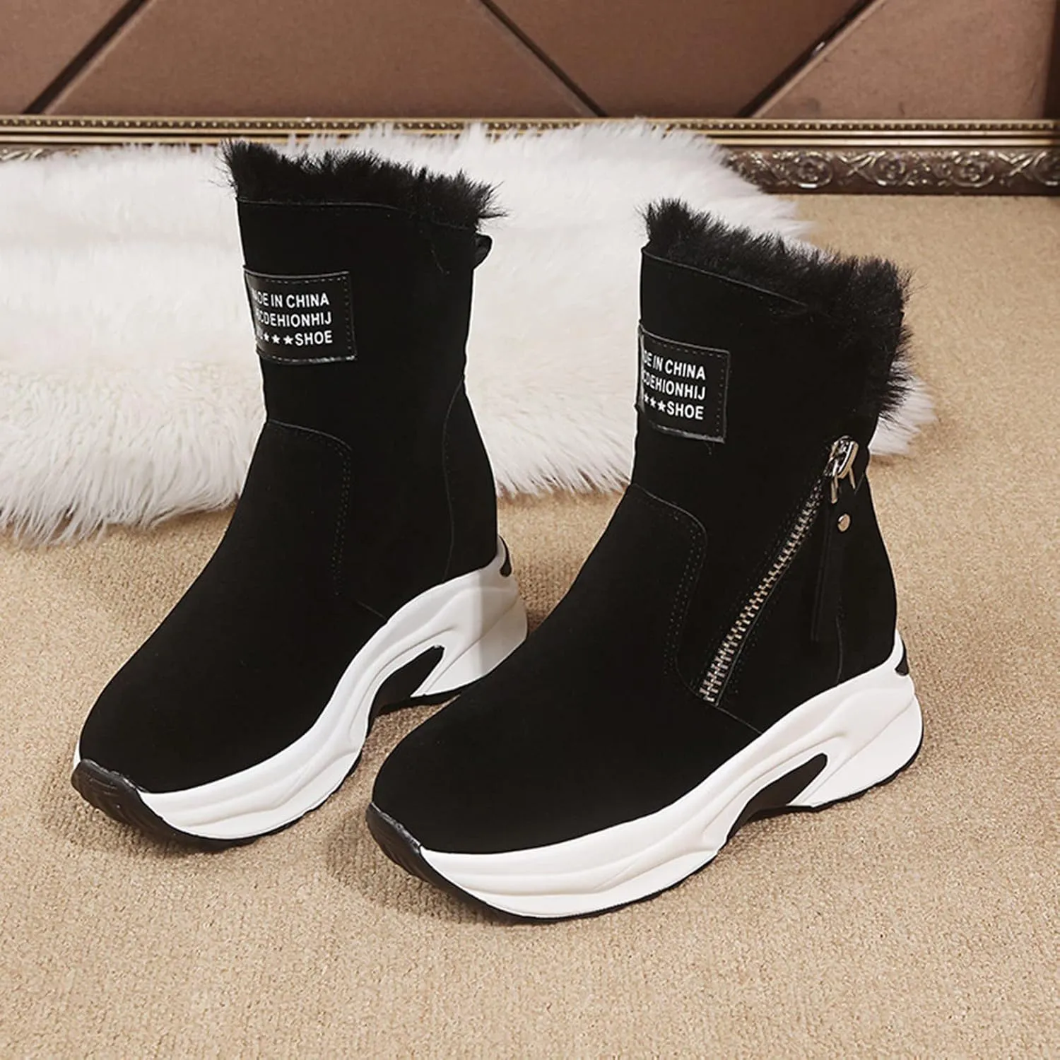 Women's Winter Snow Boots,Warm Faux Fur Lined Waterproof Ankle Booties, Ladies Comfortable Short Boots,Women's Hiking Climbing Shoes Side Zipper Anti-Slip Working Outdoor Boots