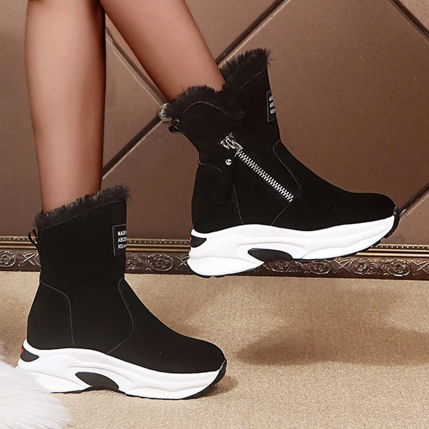 Women's Winter Snow Boots,Warm Faux Fur Lined Waterproof Ankle Booties, Ladies Comfortable Short Boots,Women's Hiking Climbing Shoes Side Zipper Anti-Slip Working Outdoor Boots