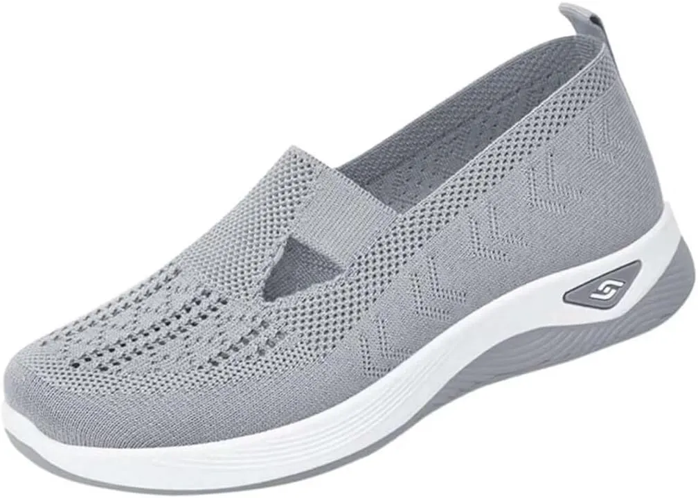 Women's Woven Orthopedic Breathable Soft Shoes Go Walking Slip on Diabetic Foam Shoes Hands Free Slip in Sneakers Arch Support