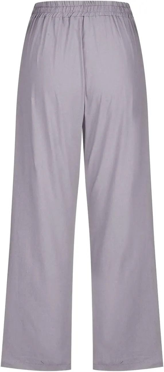 yardsong Plus Size Capris for Women Cotton Linen Blend Summer Casual Capri Pants Drawstring Elastic Waist Cropped Pants