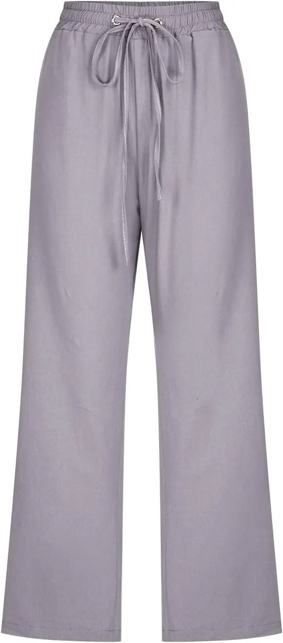 yardsong Plus Size Capris for Women Cotton Linen Blend Summer Casual Capri Pants Drawstring Elastic Waist Cropped Pants