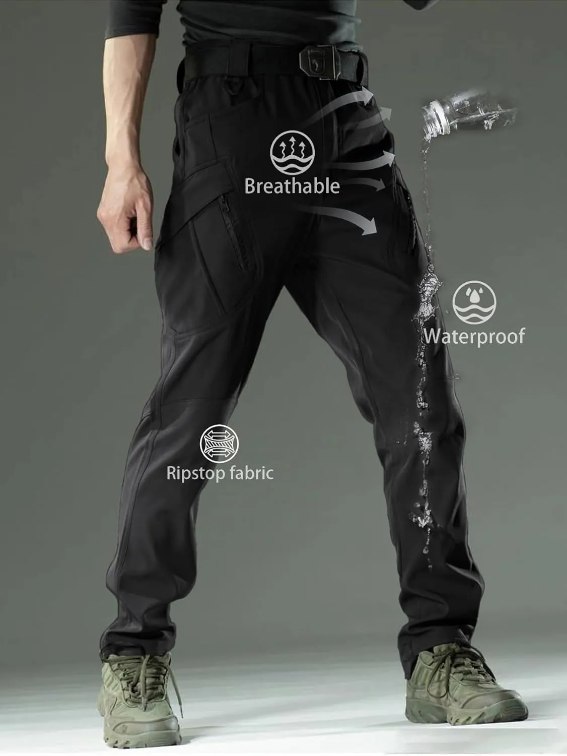 YAXHWIV Men's Hiking Cargo Pants Water Resistant Lightweight Tactical Outdoor Work Pants with Pockets(No Belt)