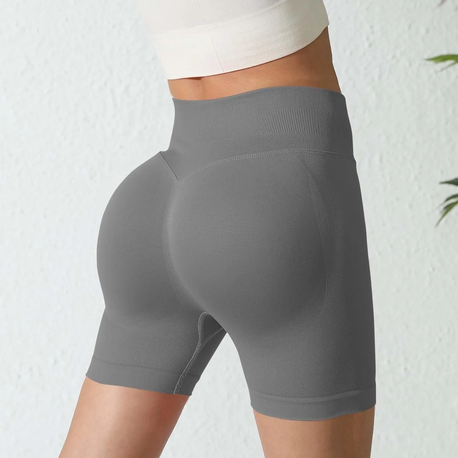 Yoga Shorts for Women Casual Solid Compression High Waisted Tummy Control Shorts Comfy Seamless Scrunch Shorts 2025