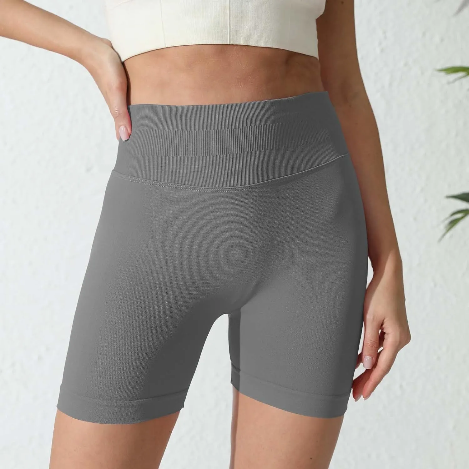Yoga Shorts for Women Casual Solid Compression High Waisted Tummy Control Shorts Comfy Seamless Scrunch Shorts 2025