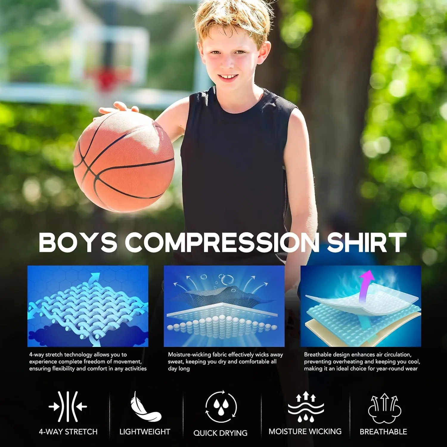 Youth Boys Sleeveless Compression Shirt Basketball Football Undershirt Quick Dry Kids Athletic Tank Tops for Workout