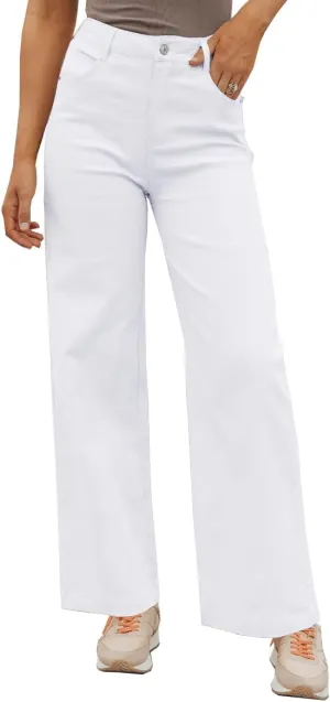 ZC&GF Women's Wide Leg Pants Loose Straight Pants Back High Elastic Waist Business Work Pants Trousers Long Pants