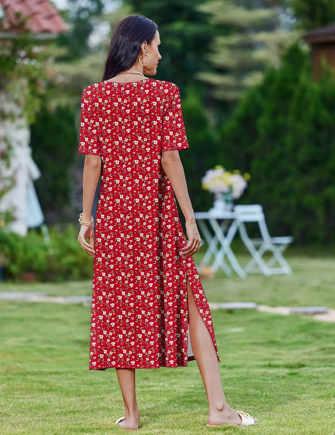 Zeagoo Women Floral Summer Dress Casual Beach Dress Printed T Shirt Dress Split Long Dress Travel 2025 Vacation Dress
