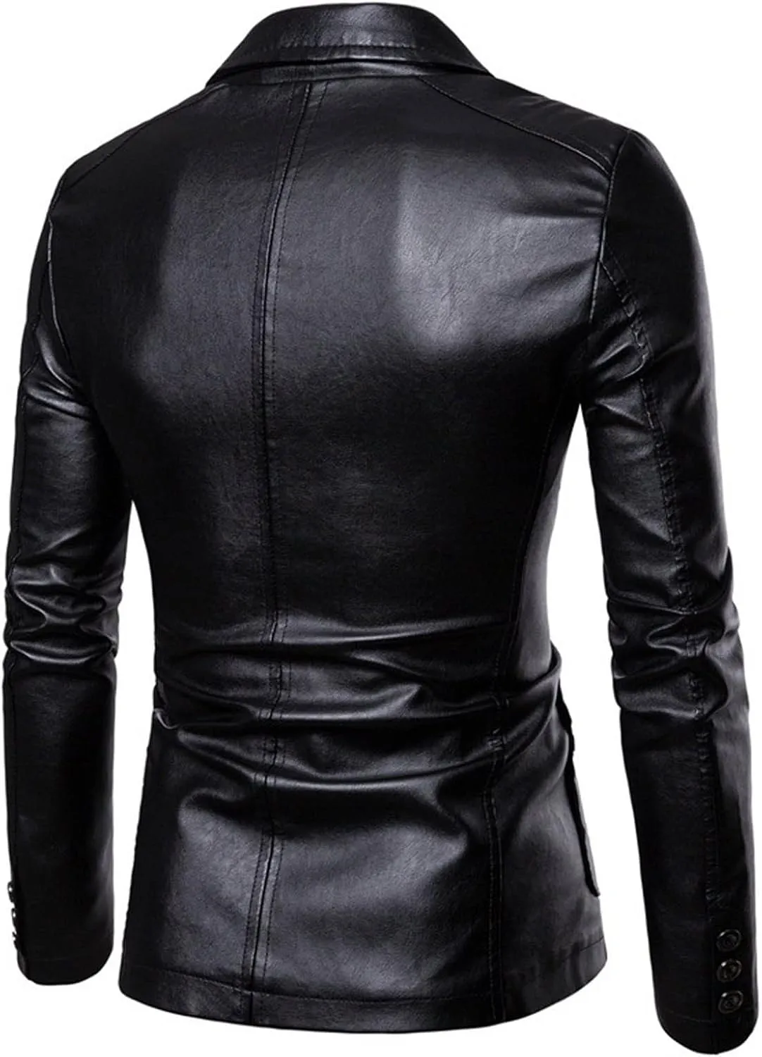 Zeiyignr Men's Faux Leather Blazer Jacket Slim Fit Notched Lapel Formal Sports Coat 2 Button Moto Pu Leather Suit Jackets