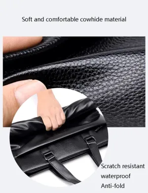 Zipper Leather Briefcase,14 inch Laptop Bag,Multi-Layer High-Capacity Waterproof Men Black Office Bag,Suitable