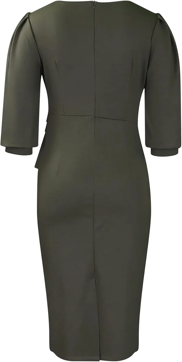ZVO Midi Dress for Women Pencil Dress Fashion Work Dress Elegant Church Dress High Waist Outfits