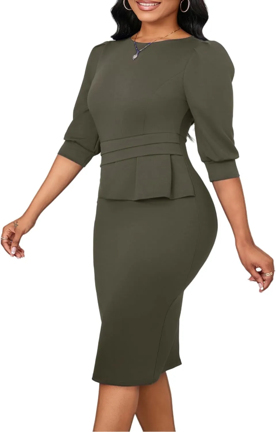 ZVO Midi Dress for Women Pencil Dress Fashion Work Dress Elegant Church Dress High Waist Outfits