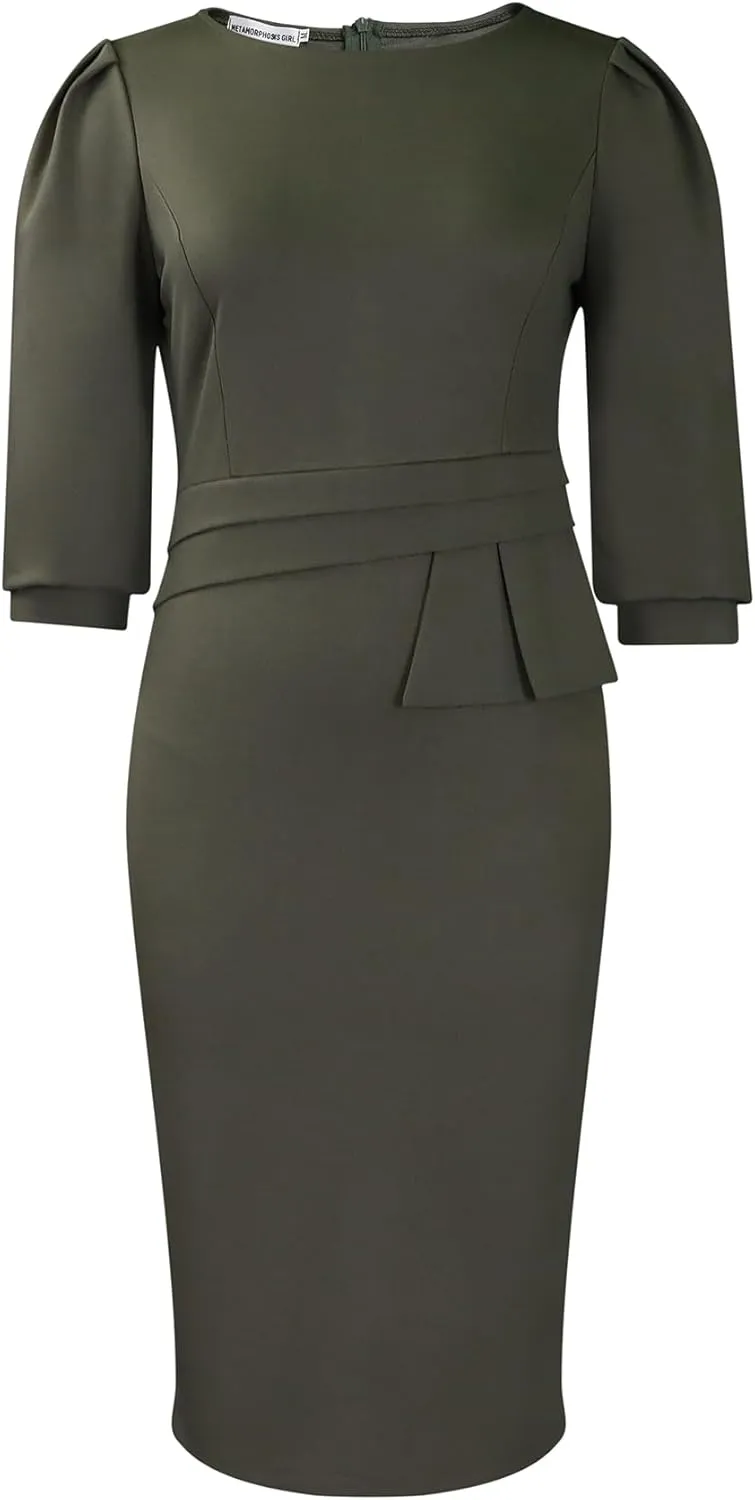 ZVO Midi Dress for Women Pencil Dress Fashion Work Dress Elegant Church Dress High Waist Outfits