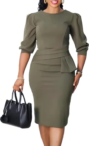 ZVO Midi Dress for Women Pencil Dress Fashion Work Dress Elegant Church Dress High Waist Outfits