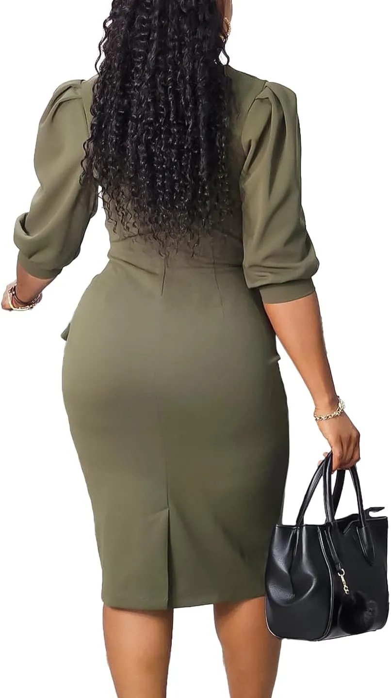 ZVO Midi Dress for Women Pencil Dress Fashion Work Dress Elegant Church Dress High Waist Outfits