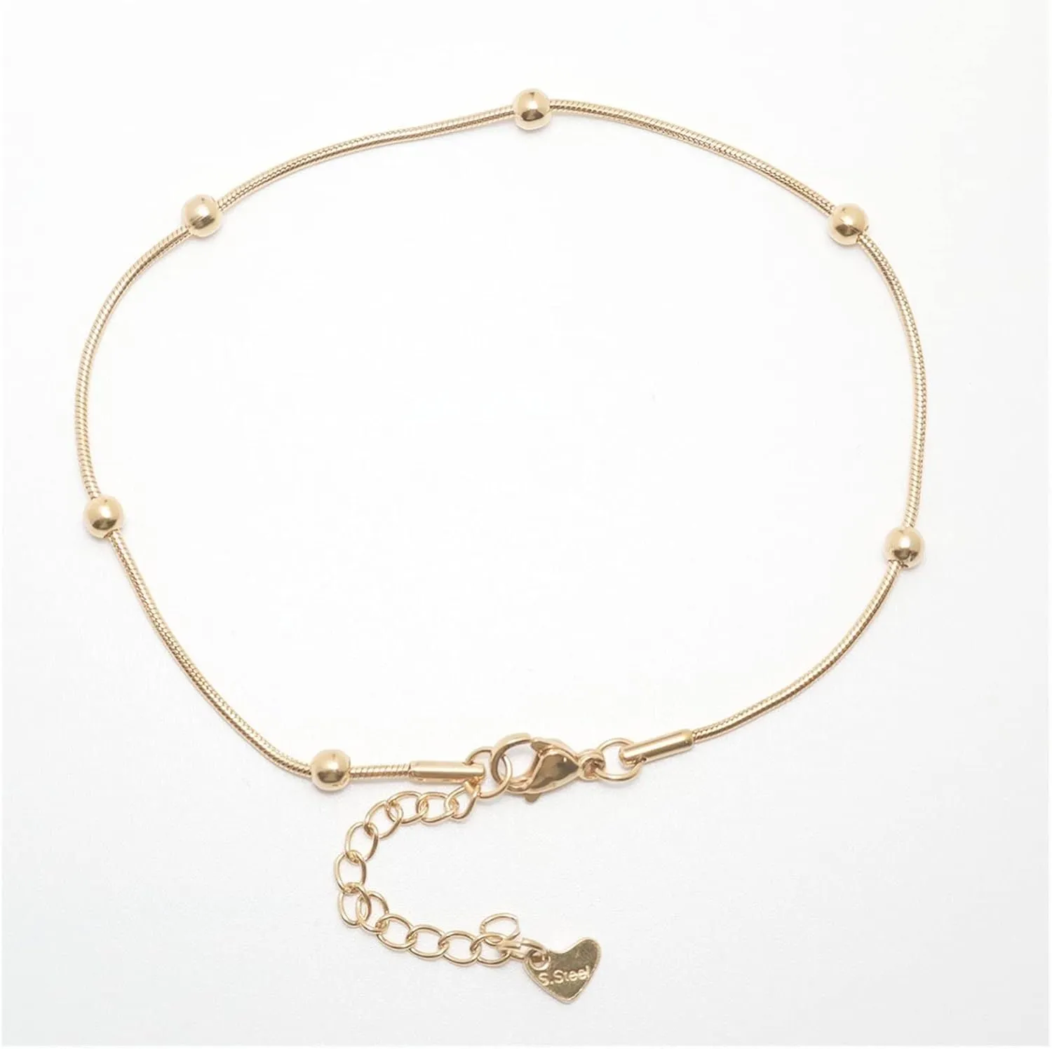 ZZSRJ 304 Stainless Steel Women's Anklet Gold Round Chain Anklet Leg Bracelet Jewelry Women's Accessories, 1 Piece (Metal Color : Gold)