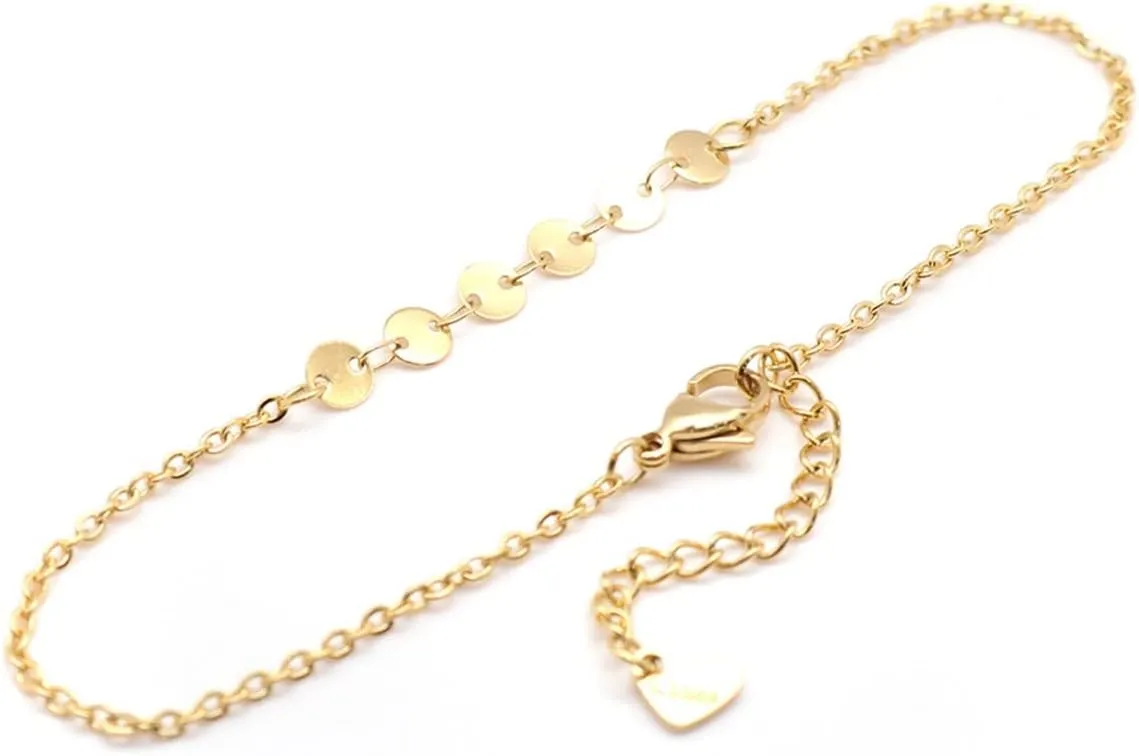 ZZSRJ 304 Stainless Steel Women's Anklet Gold Round Chain Anklet Leg Bracelet Jewelry Women's Accessories, 1 Piece (Metal Color : Gold)
