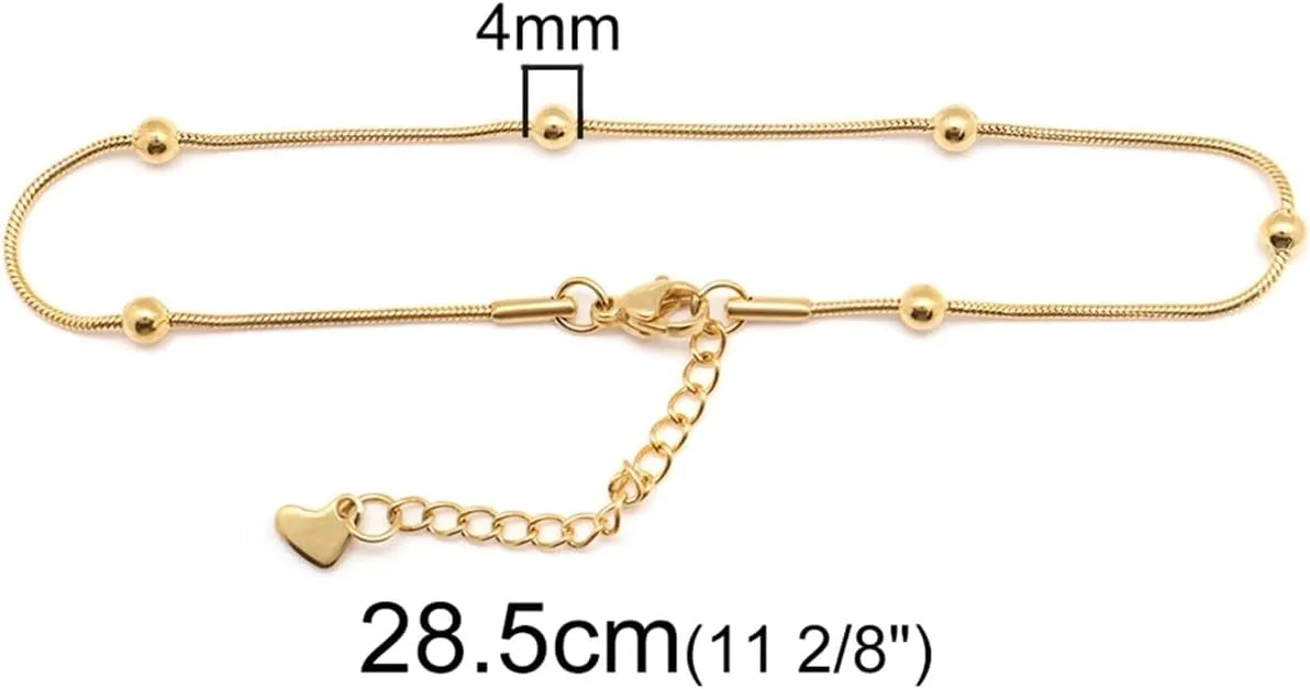ZZSRJ 304 Stainless Steel Women's Anklet Gold Round Chain Anklet Leg Bracelet Jewelry Women's Accessories, 1 Piece (Metal Color : Gold)