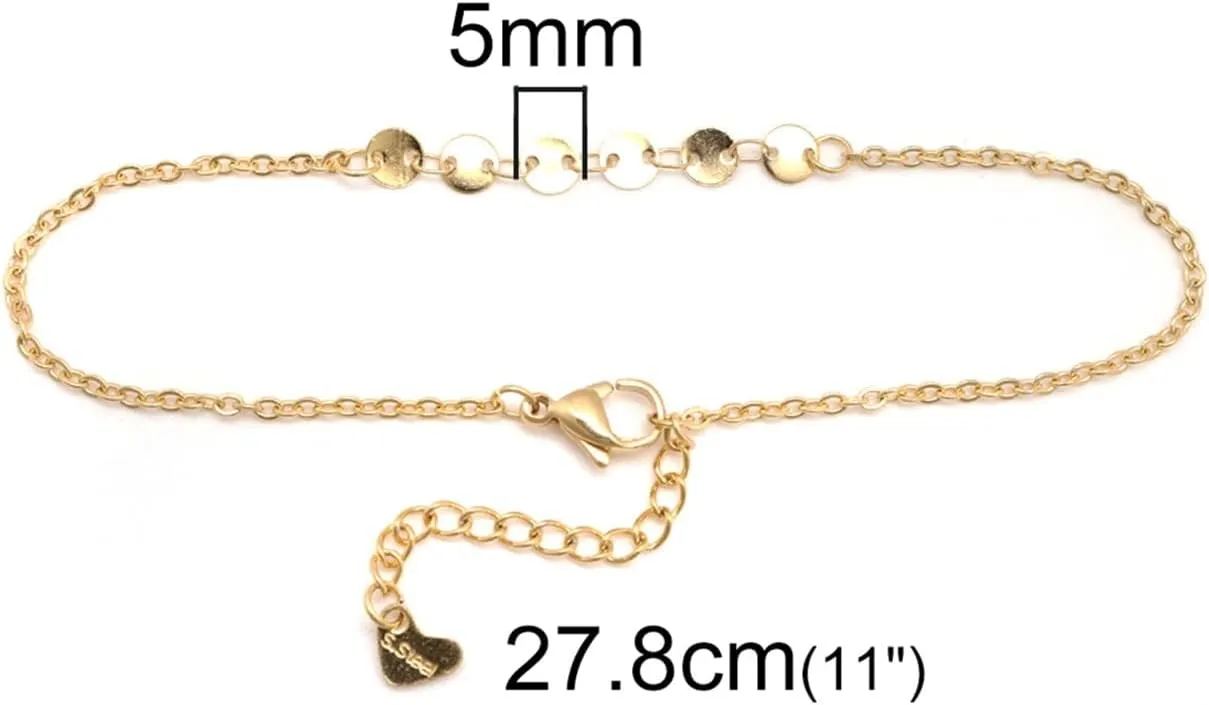 ZZSRJ 304 Stainless Steel Women's Anklet Gold Round Chain Anklet Leg Bracelet Jewelry Women's Accessories, 1 Piece (Metal Color : Gold)