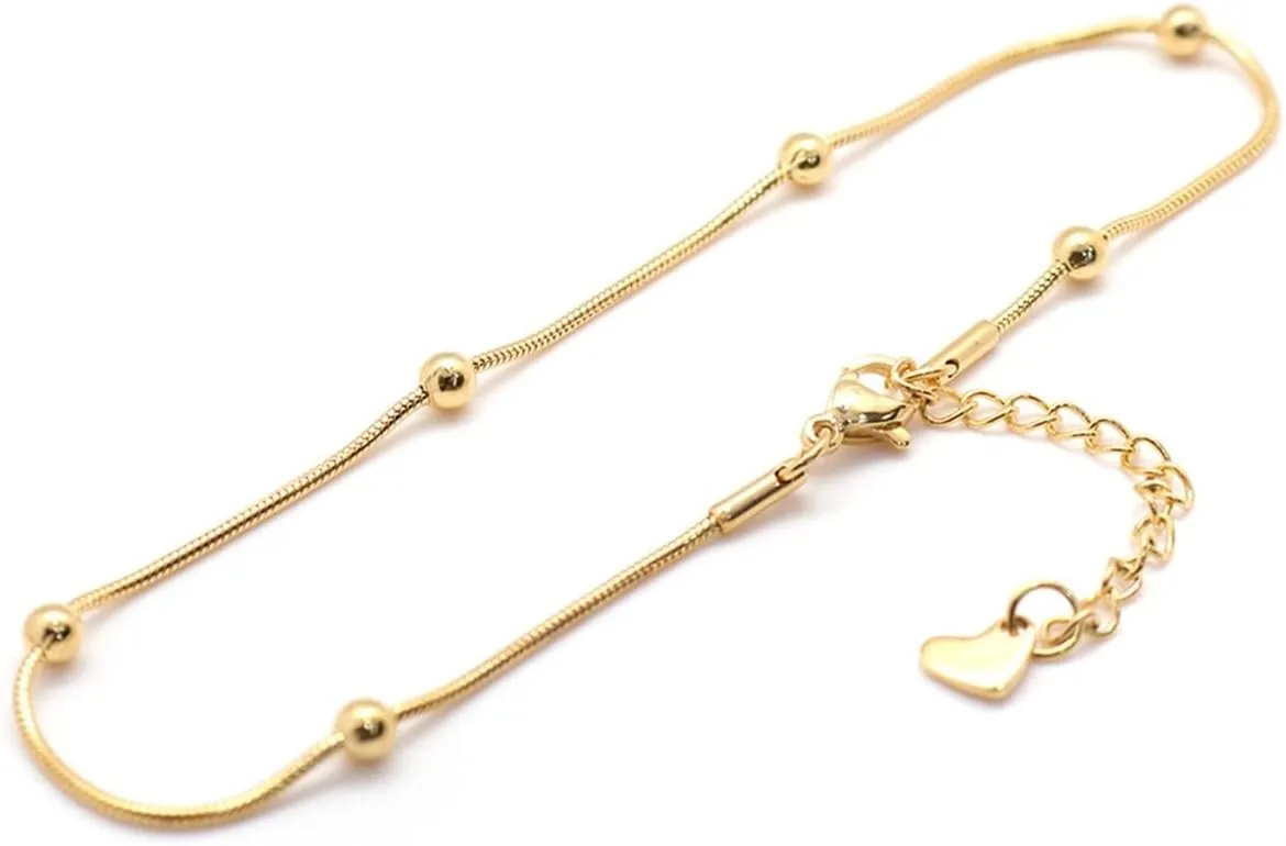 ZZSRJ 304 Stainless Steel Women's Anklet Gold Round Chain Anklet Leg Bracelet Jewelry Women's Accessories, 1 Piece (Metal Color : Gold)